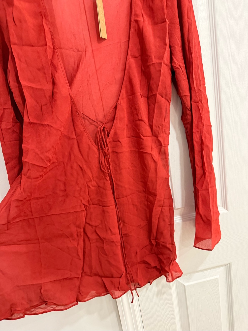 SKIMS Sheer Cover Ups Long Sleeve Mini Dress size Large color Auburn - Picture 3 of 5